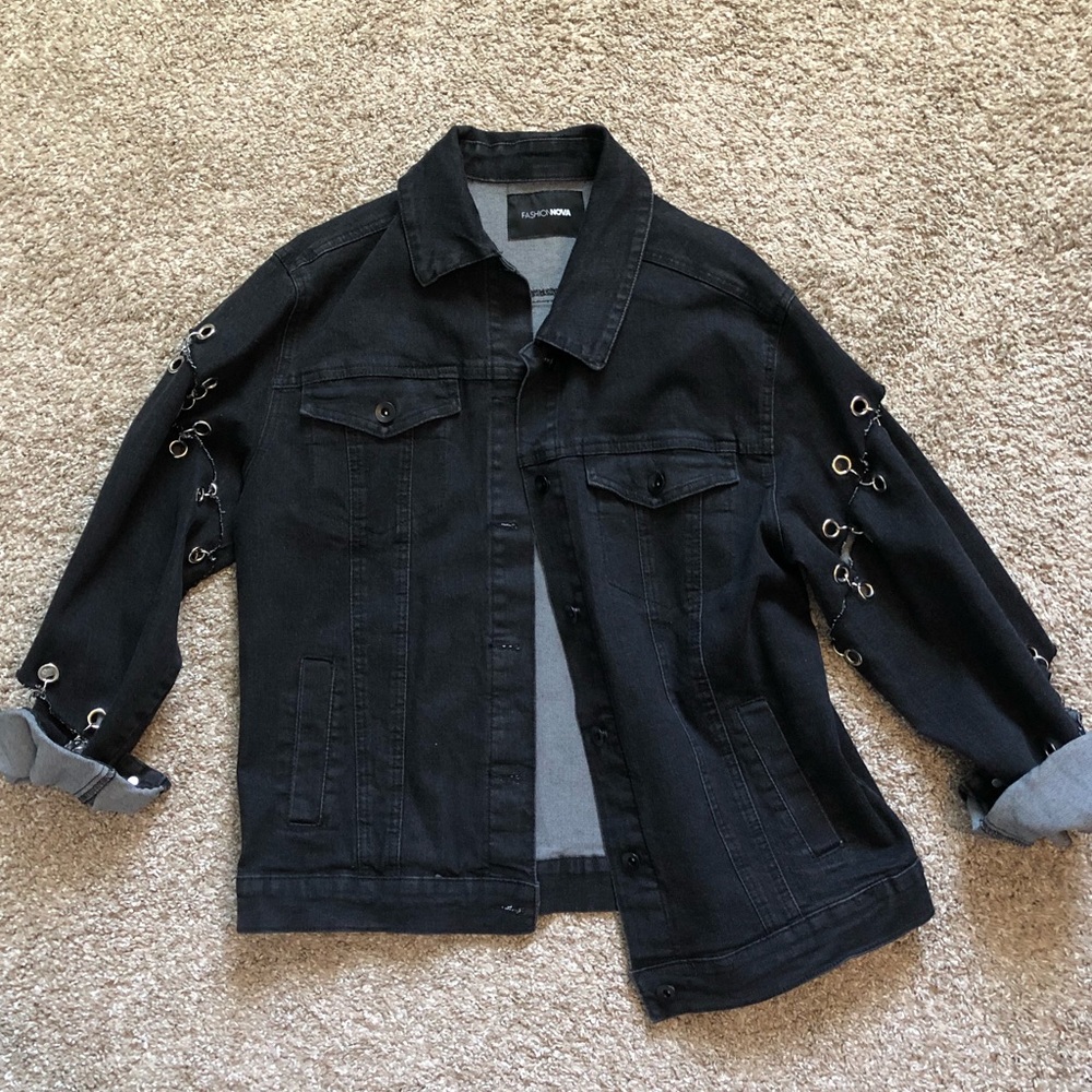 Fashion Nova Black Denim Chain Link Jacket